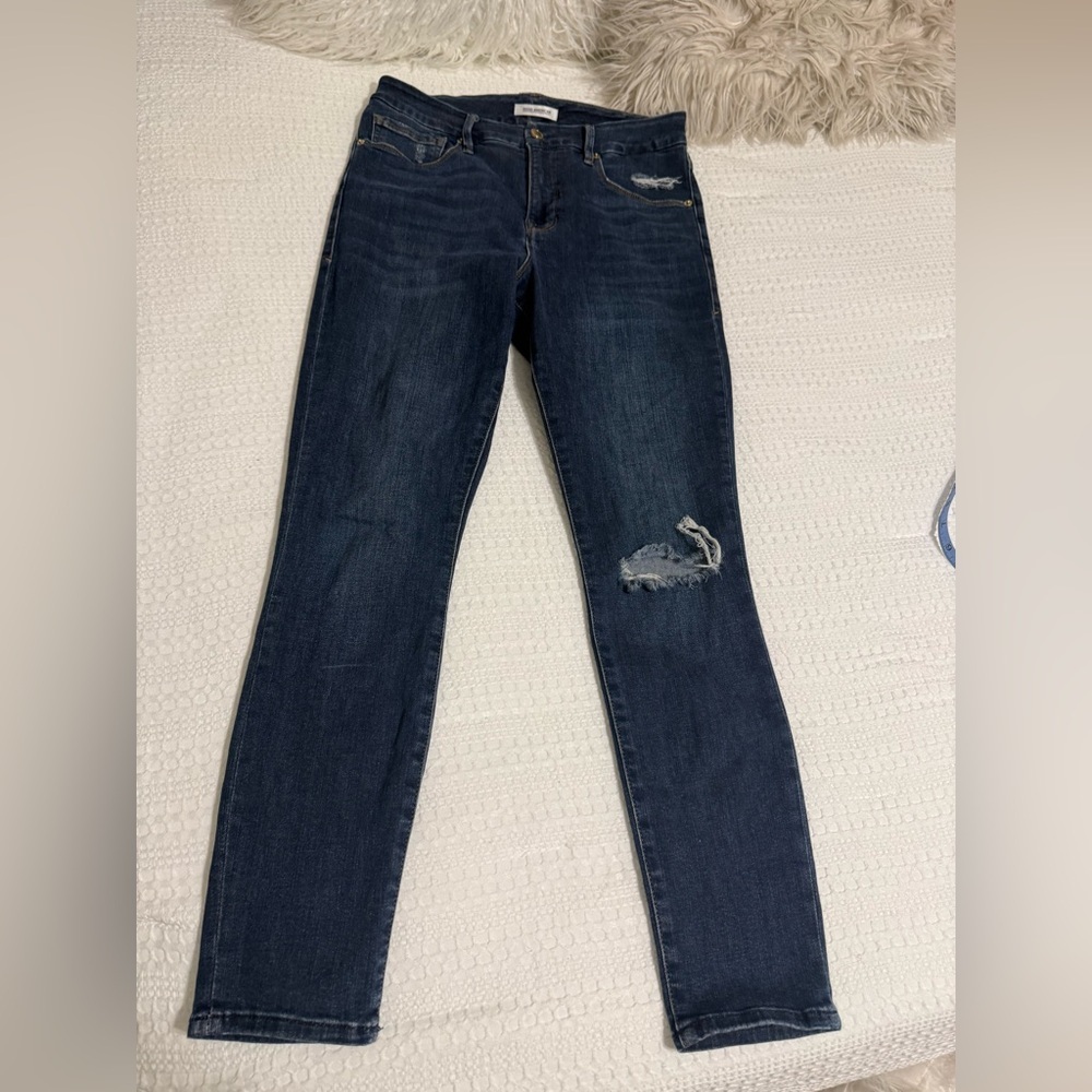 Good American Dark Blue Distressed Skinny Jeans